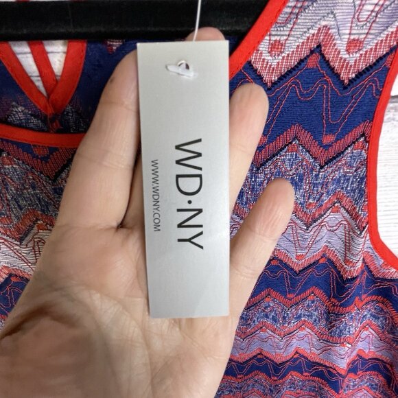 WD NY Women's Sleeveless‎ Tank Tunic Size XL Red Multi Color Chevron Tassels - Picture 5 of 13